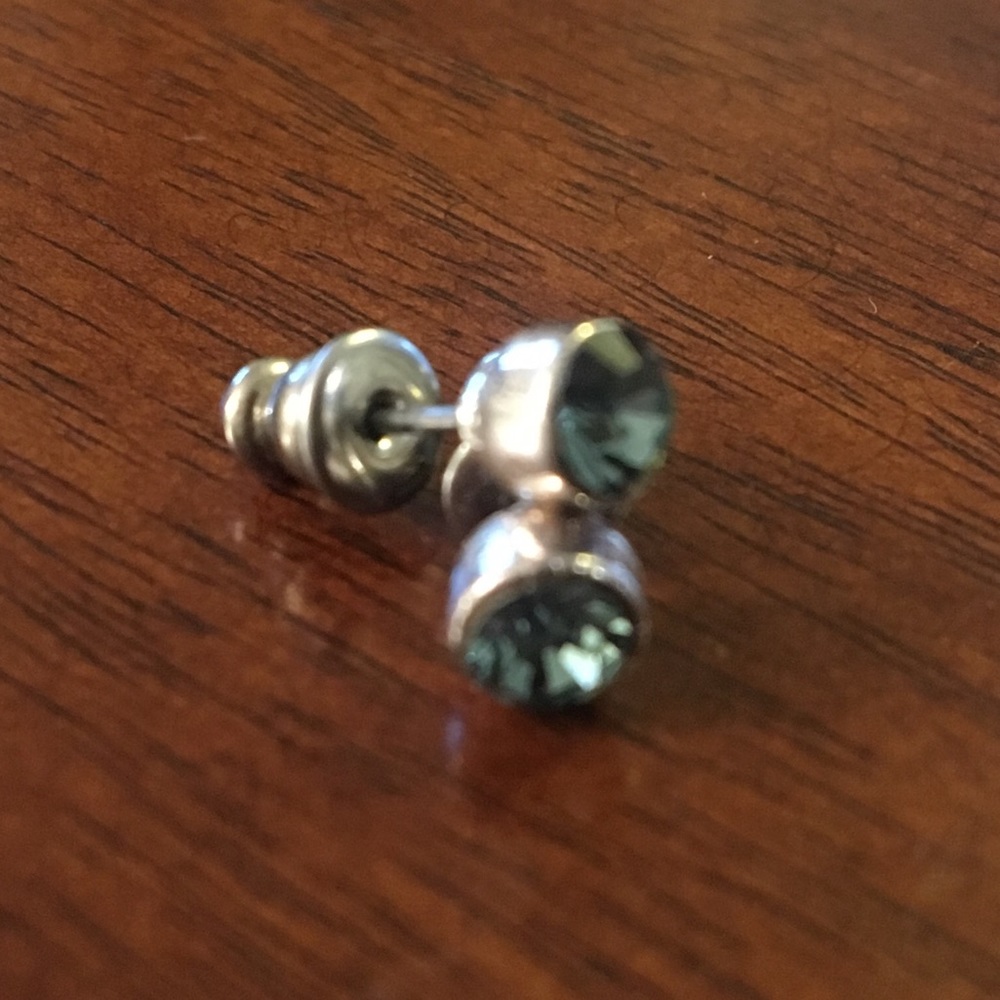 Blue Rhinestone Stud Earrings - Picture 2 of 2